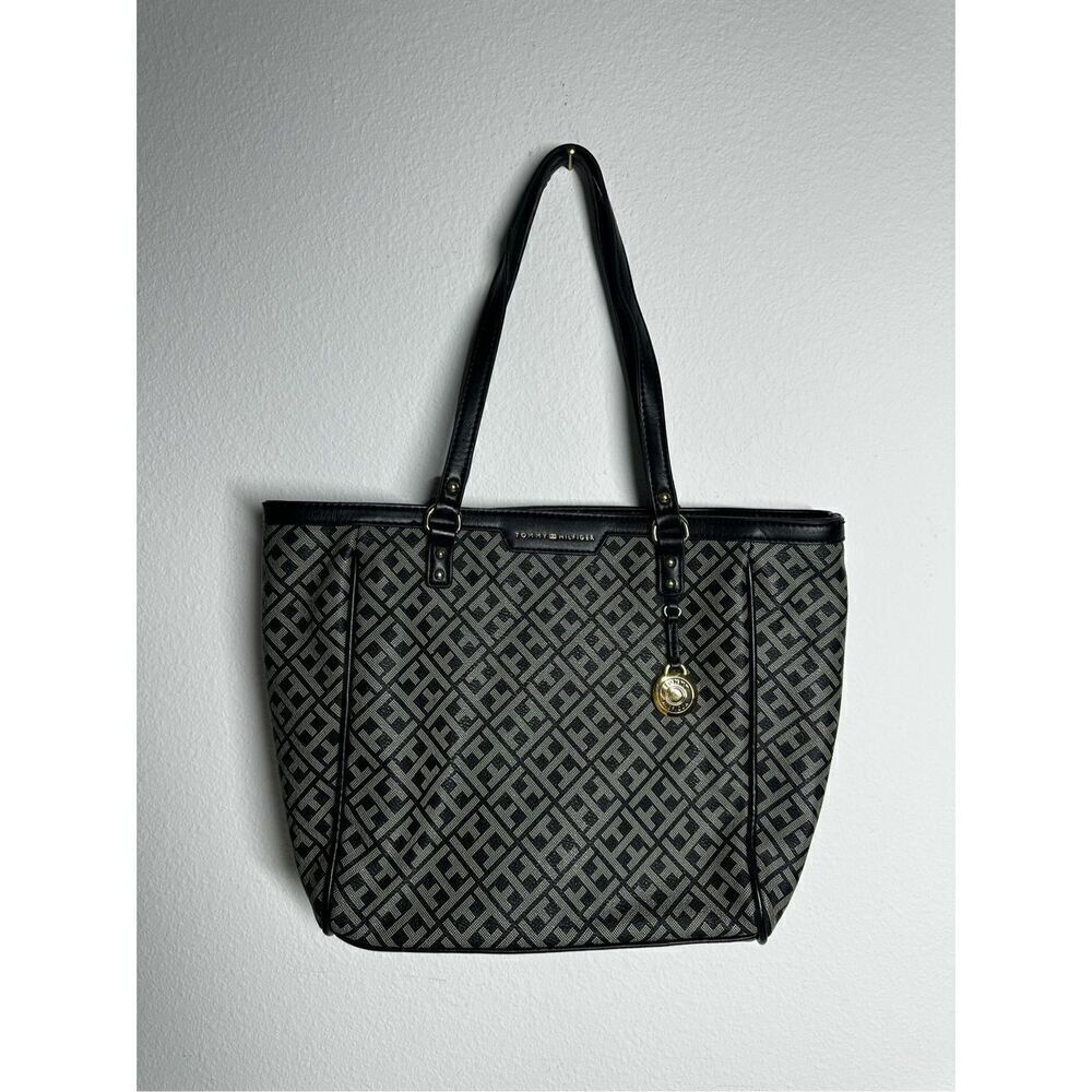 Tommy Hilfiger Canvas Tote Bag Black Gray Logo